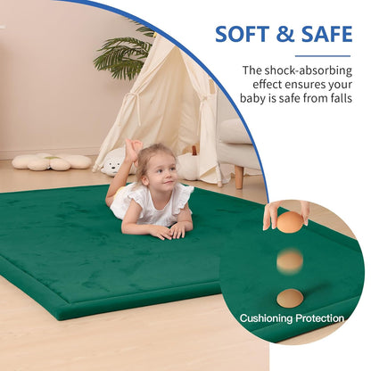 Baby Play Mat for Floor,1.3" Thick Memory foam Tummy Time Mat,Soft Coral Velvet Nursery Rug,Extra