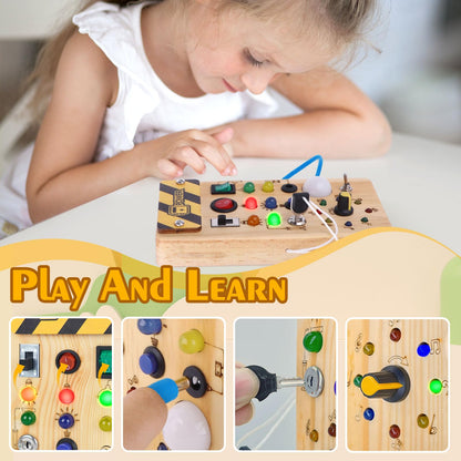 Hoarosall Montessori Wooden Busy Board with 8 LED Light switches, Sensory Toys Light Switch Travel