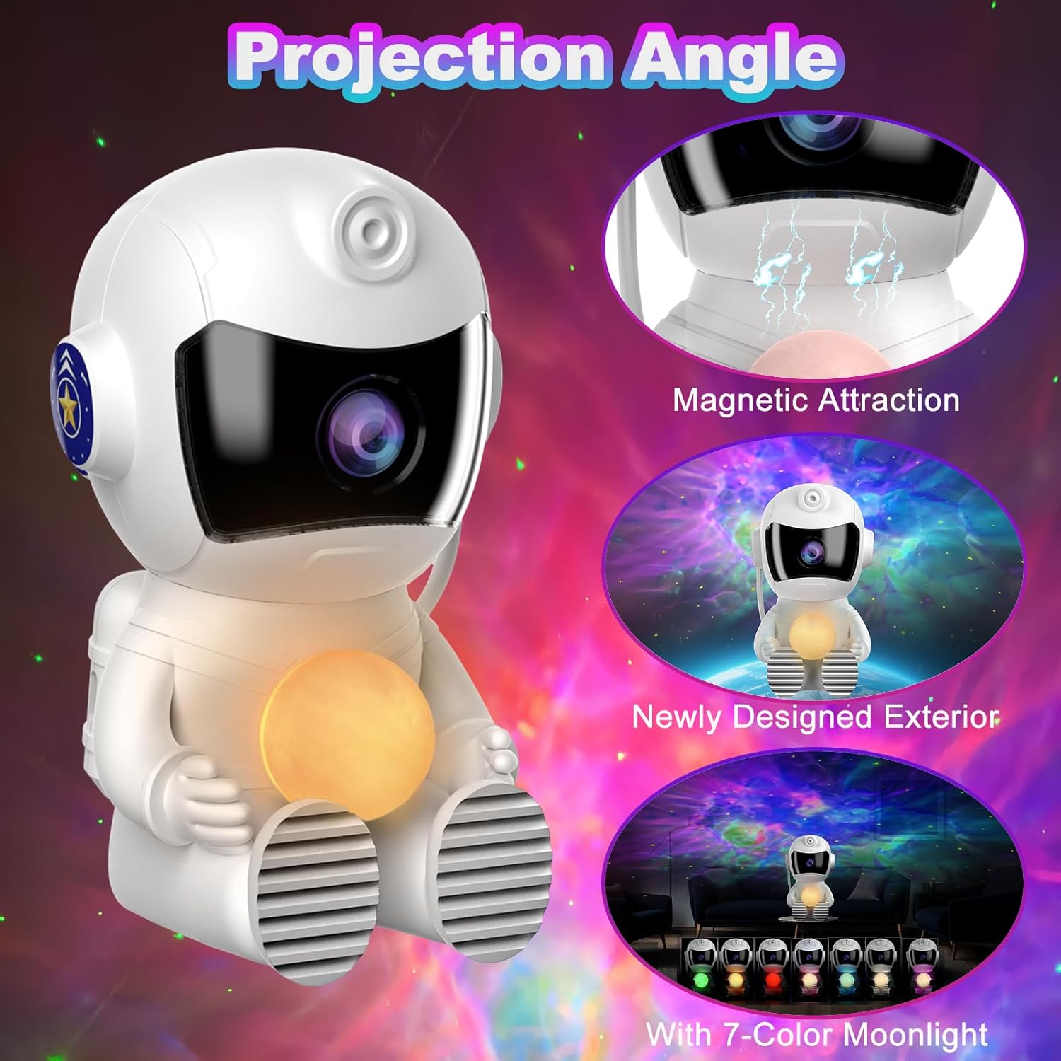 XIAOER Astronaut Galaxy Projector with Moon, Star Projector Night Light for Bedroom, Starry Nebula