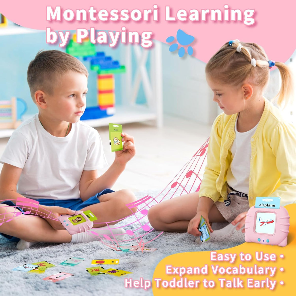 Toddler Toys Talking Flash Cards for 1 2 3 4 5 6 Year Old Boys and Girls, Autism Sensory Toys for