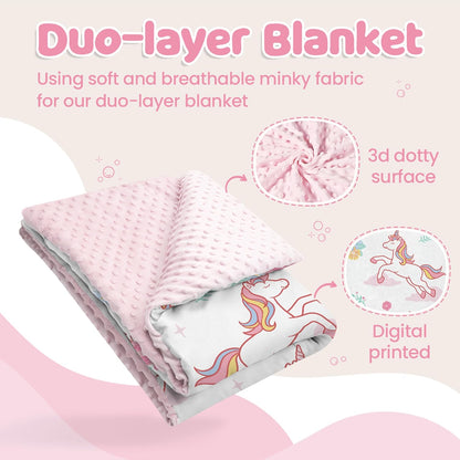 SANDJEST Unicorn Kid Blankets for Girls 30 x 40 - Throw Minky Blanket with Double Layer Dotted