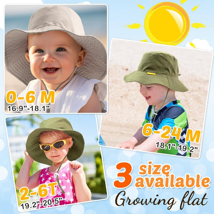 Baby Sun Hat Kids Summer UPF 50+ Toddler Bucket Hat Wide Brim Adjustable Beach Hats for Boys Girls