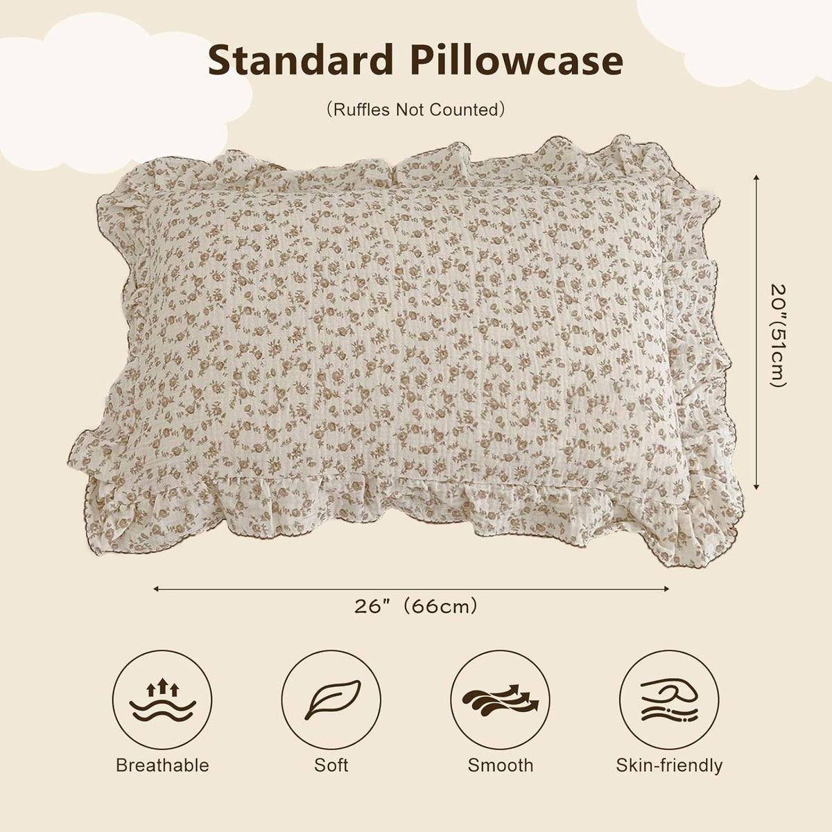 BuLuTu Cotton Muslin Kids Toddler Pillowcase Standard Cute Camellia Flowers Super Soft Travel