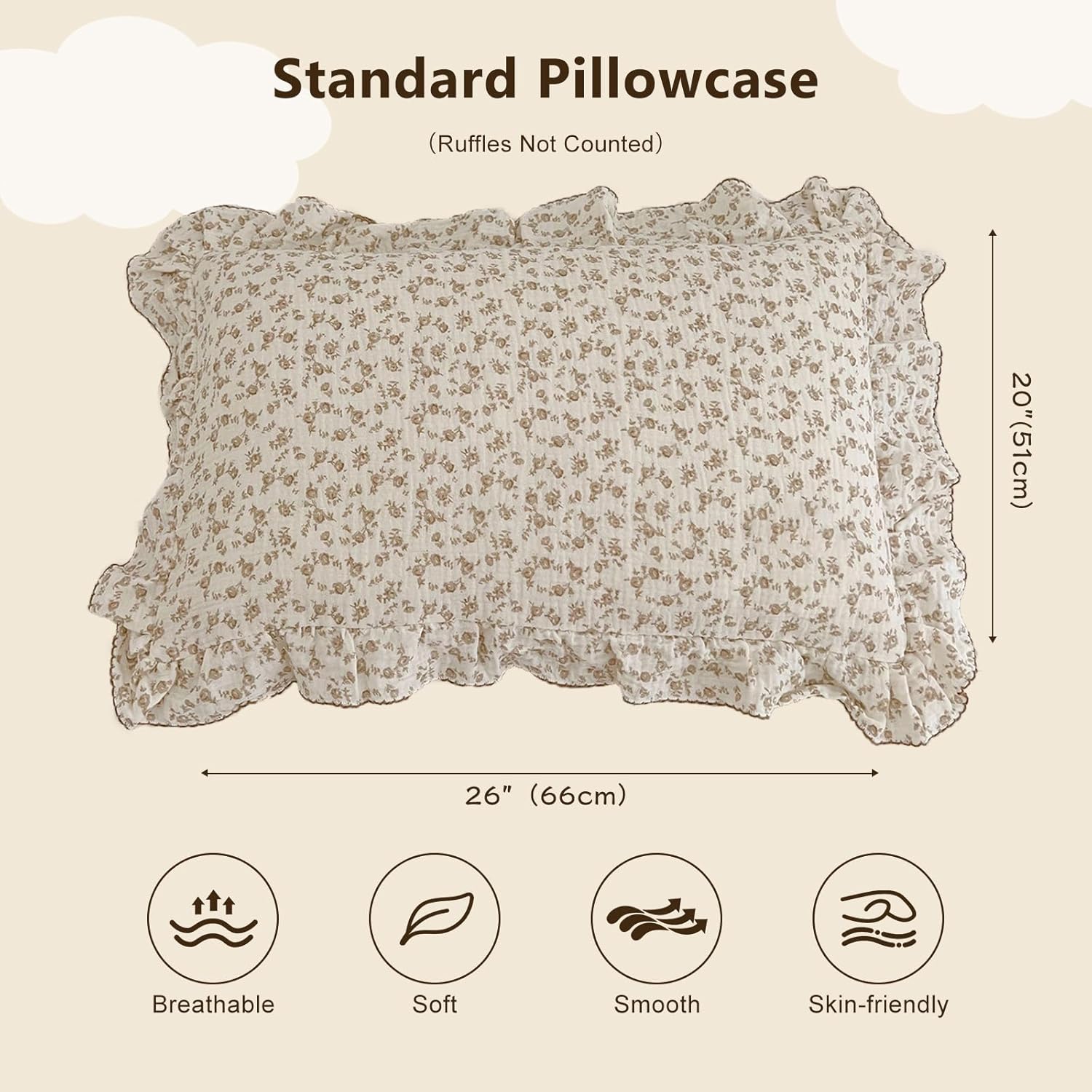BuLuTu Cotton Muslin Kids Toddler Pillowcase Standard Cute Camellia Flowers Super Soft Travel