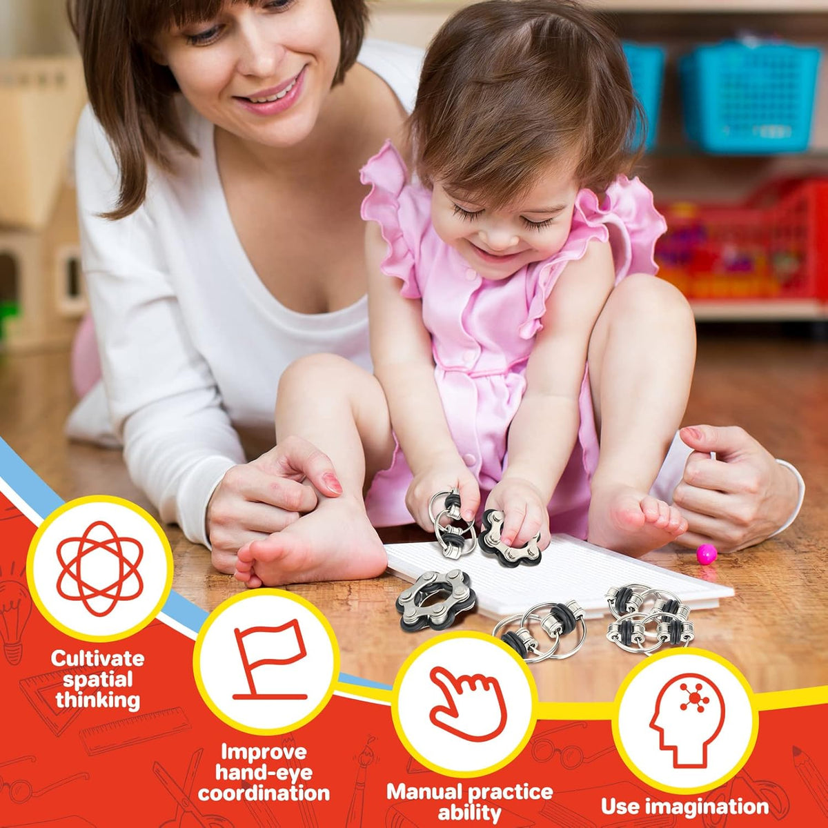 Hicarer 8 Pieces Fidget Toys Set includes 4 Flippy Roller Chain and 4 Six Roller Bike Chain Toys