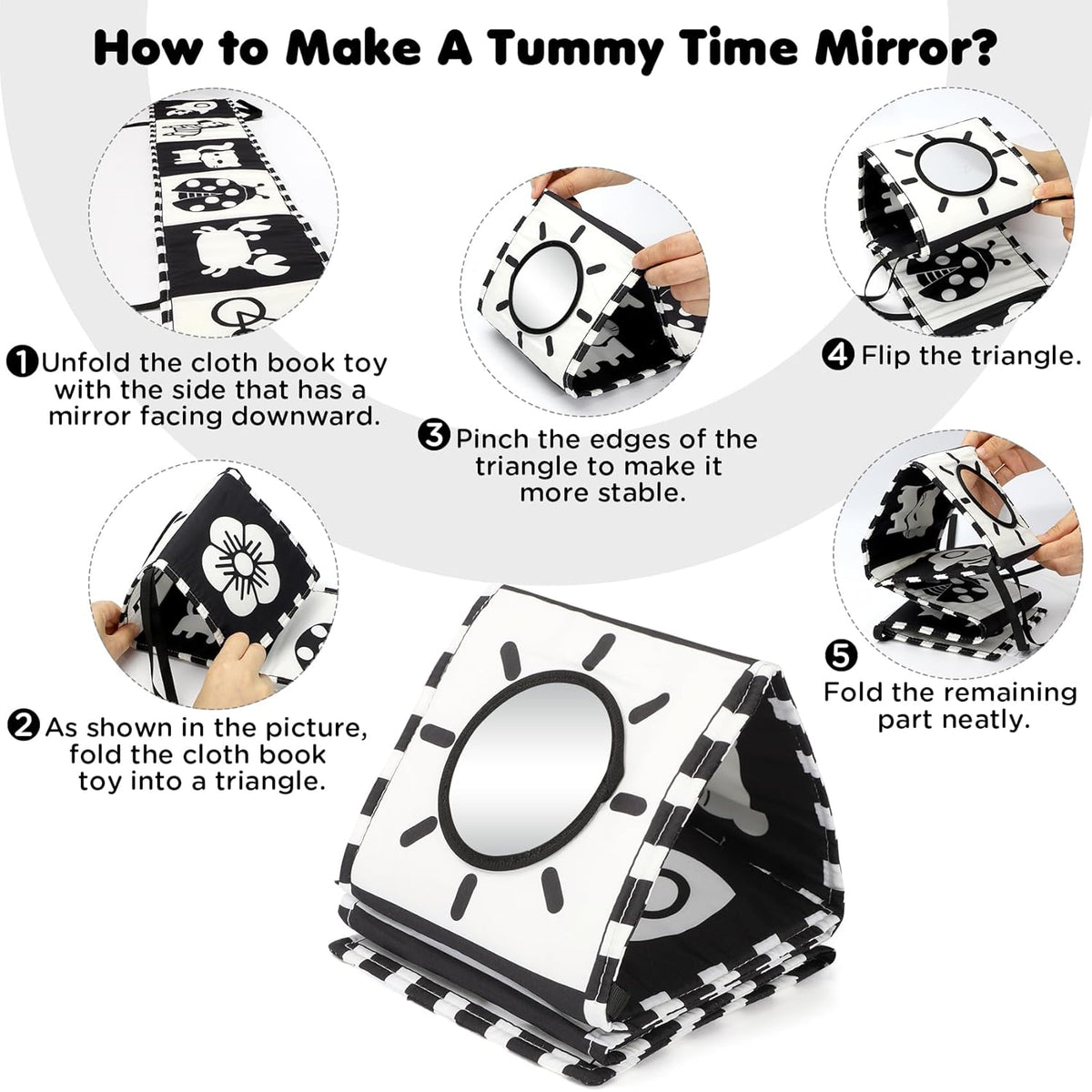 URMYWO Black and White Tummy Time High Contrast Newborn Toys 0-3 Months, Soft Baby Book, Visual