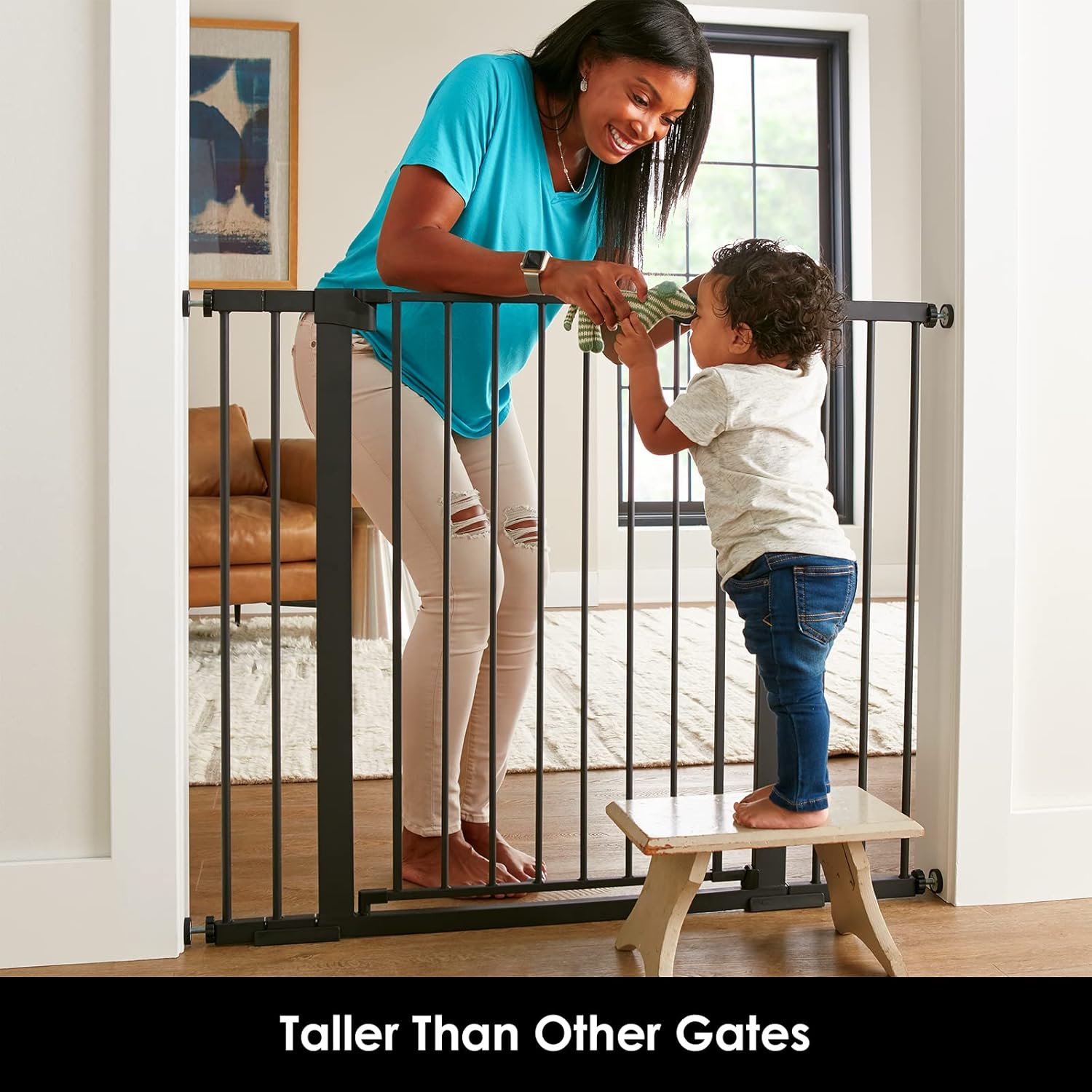 Cumbor 36" Extra Tall Baby Gate for Dogs and Kids with Wide 2-Way Door, 29.7"- 46" Width, and Auto