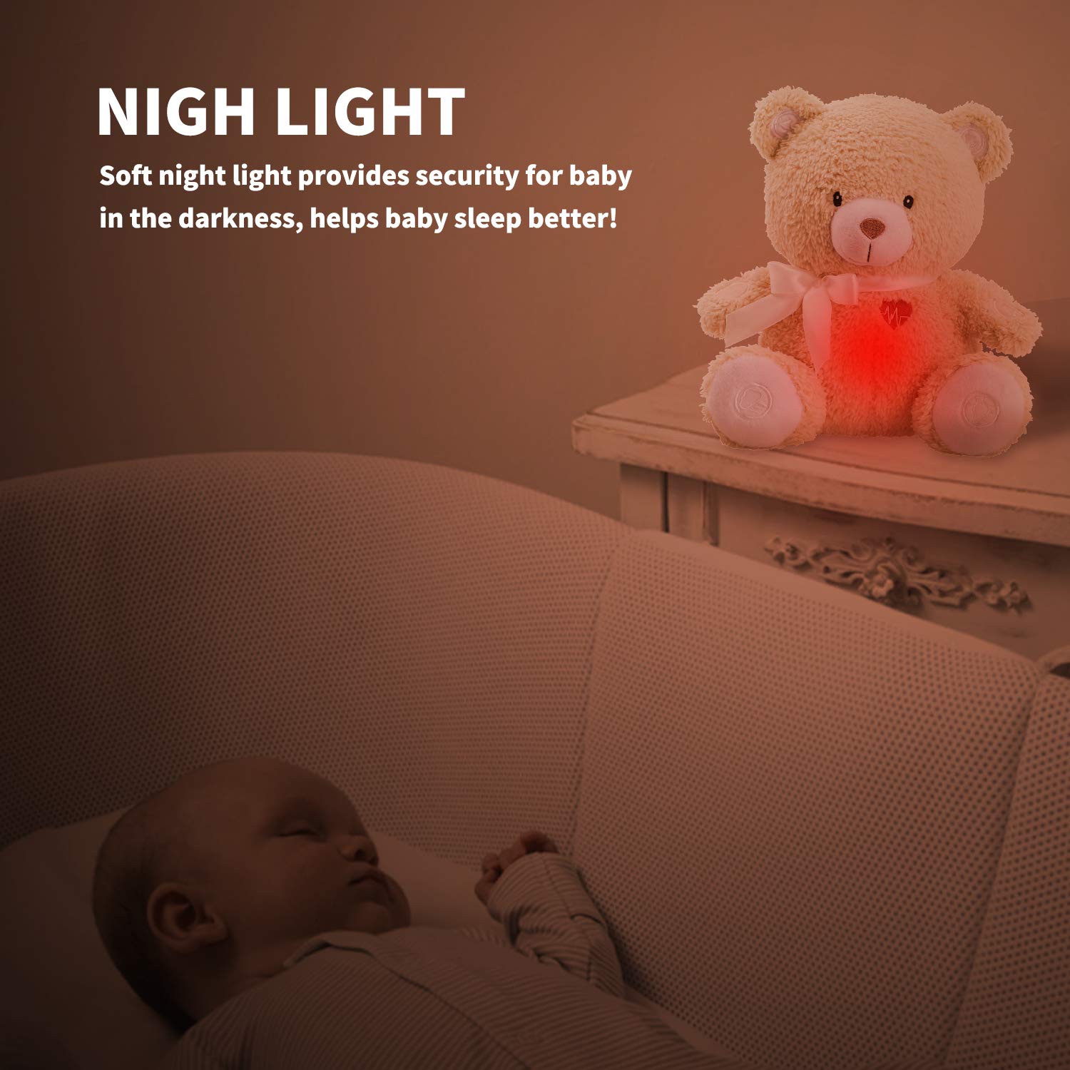 BEREST Sleeping Bear Baby Sleep Soother- Mom's Heartbeat White Noise Machine Infant Stuffed Animal