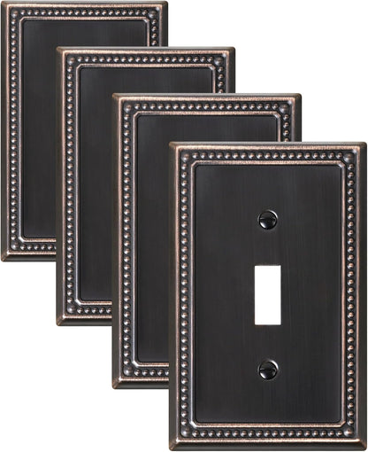 4-Pack Single Toggle Light Switch Cover Plate, Pearls Decorative Switch Plate Covers, Aged Bronze 1