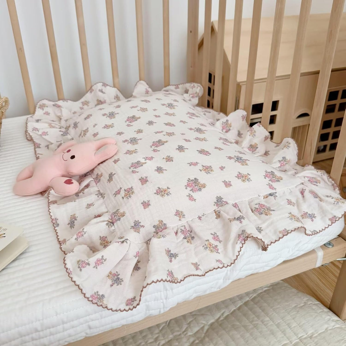 BuLuTu Chic Floral Themed Toddler Pillowcases with Ruffles, 100% Cotton Muslin Pillow Cases Crib