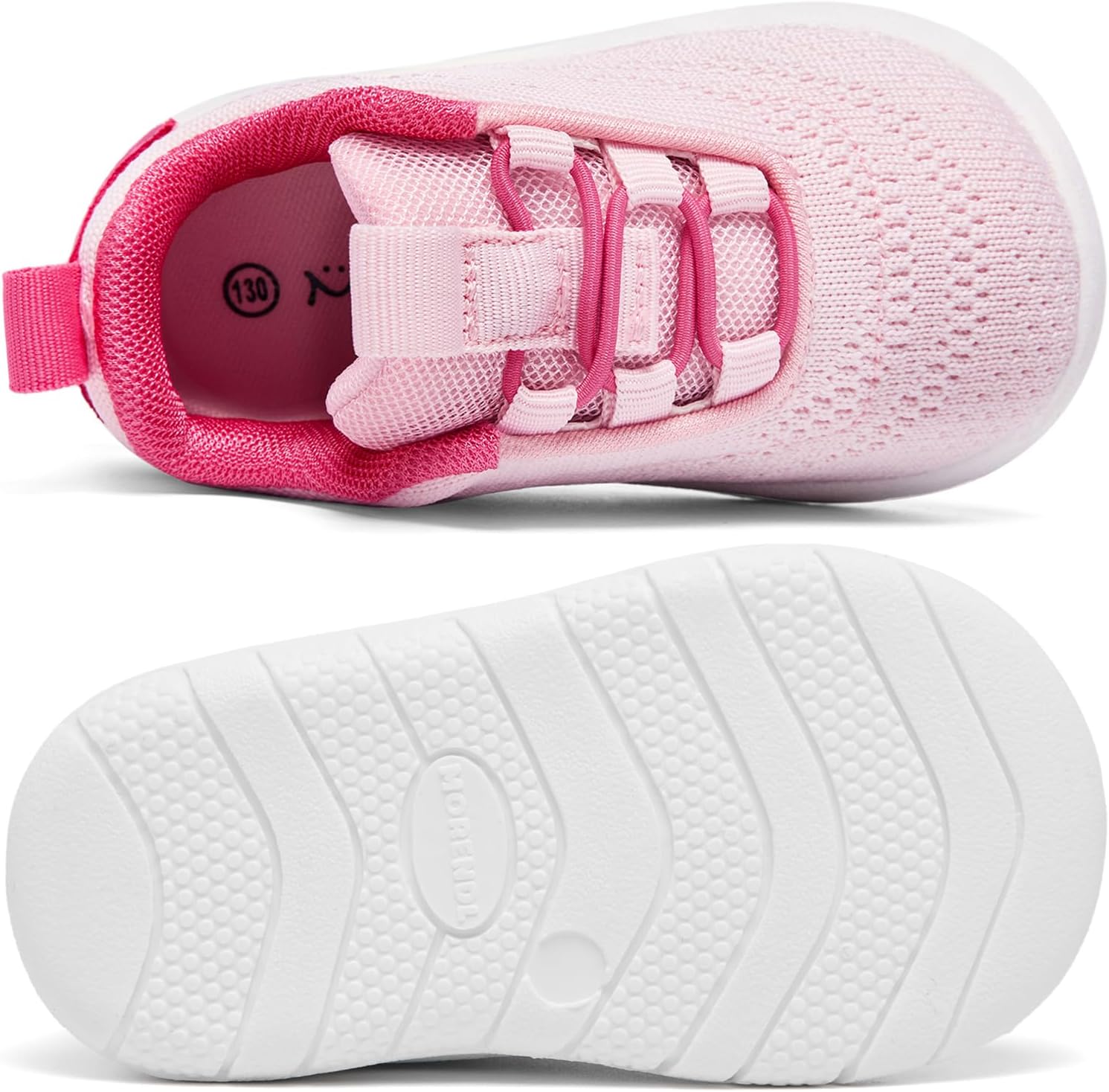MORENDL Toddler Slip On Sneakers Baby Walking Shoes Non-Slip Breathable Unisex Pink Mesh Lace-Up
