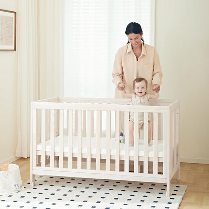 EvoNest Baby Crib, 11 in 1 Convertible Mini Crib with Wheels, 100% New Zealand Wood Growing Bed, 4