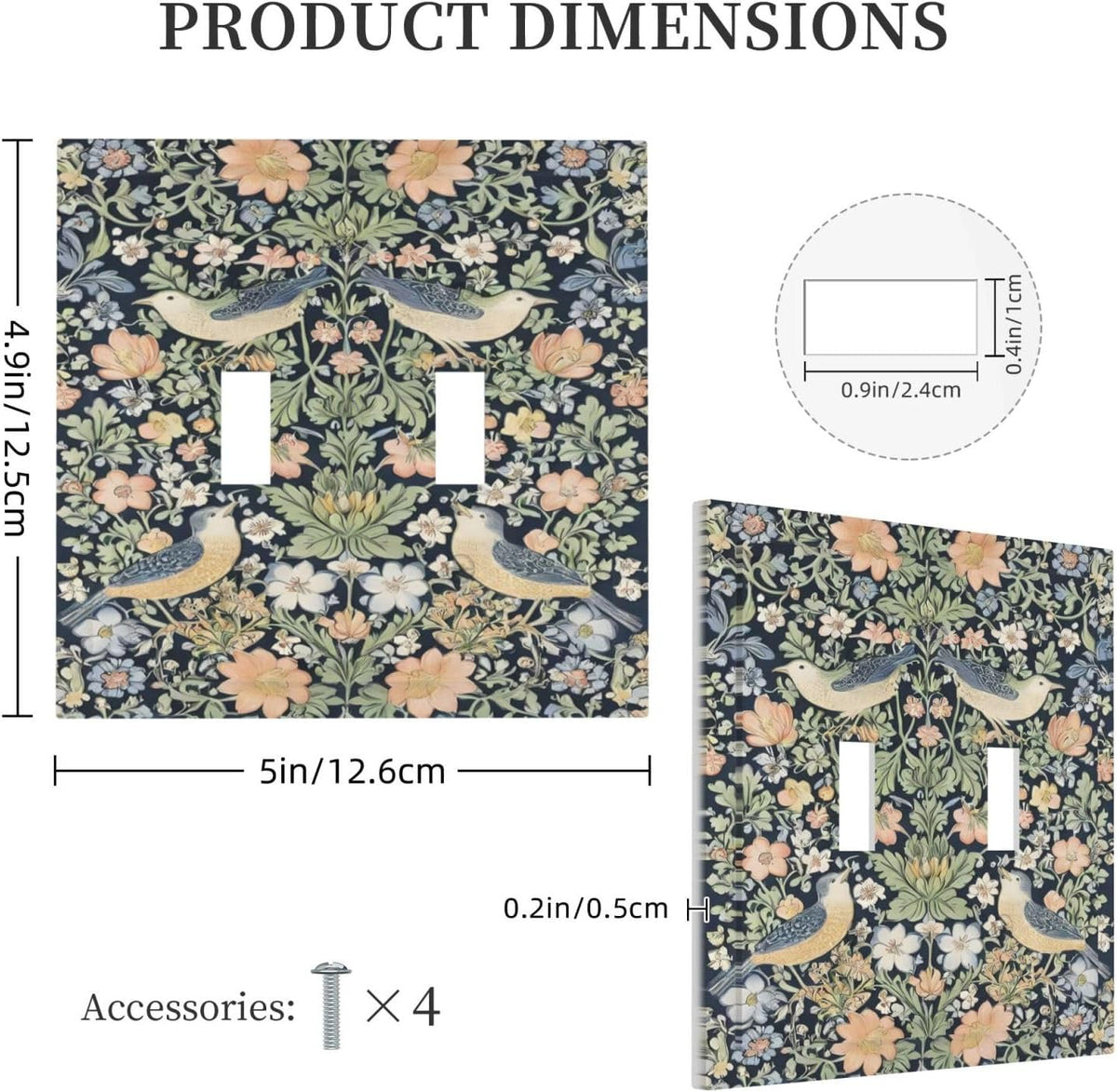 Decorative Switch Covers Plate Rustic Morris Birds Green Leaf Flower 2 Gang Wall Plate Unique