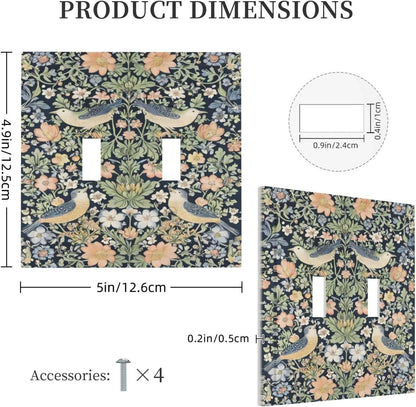 Decorative Switch Covers Plate Rustic Morris Birds Green Leaf Flower 2 Gang Wall Plate Unique