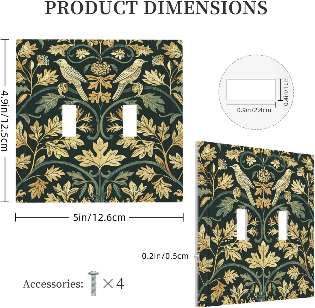 Decorative Switch Plates William Morris Vintage Botanical Birds Golden Green Leaves 2 Gang Double