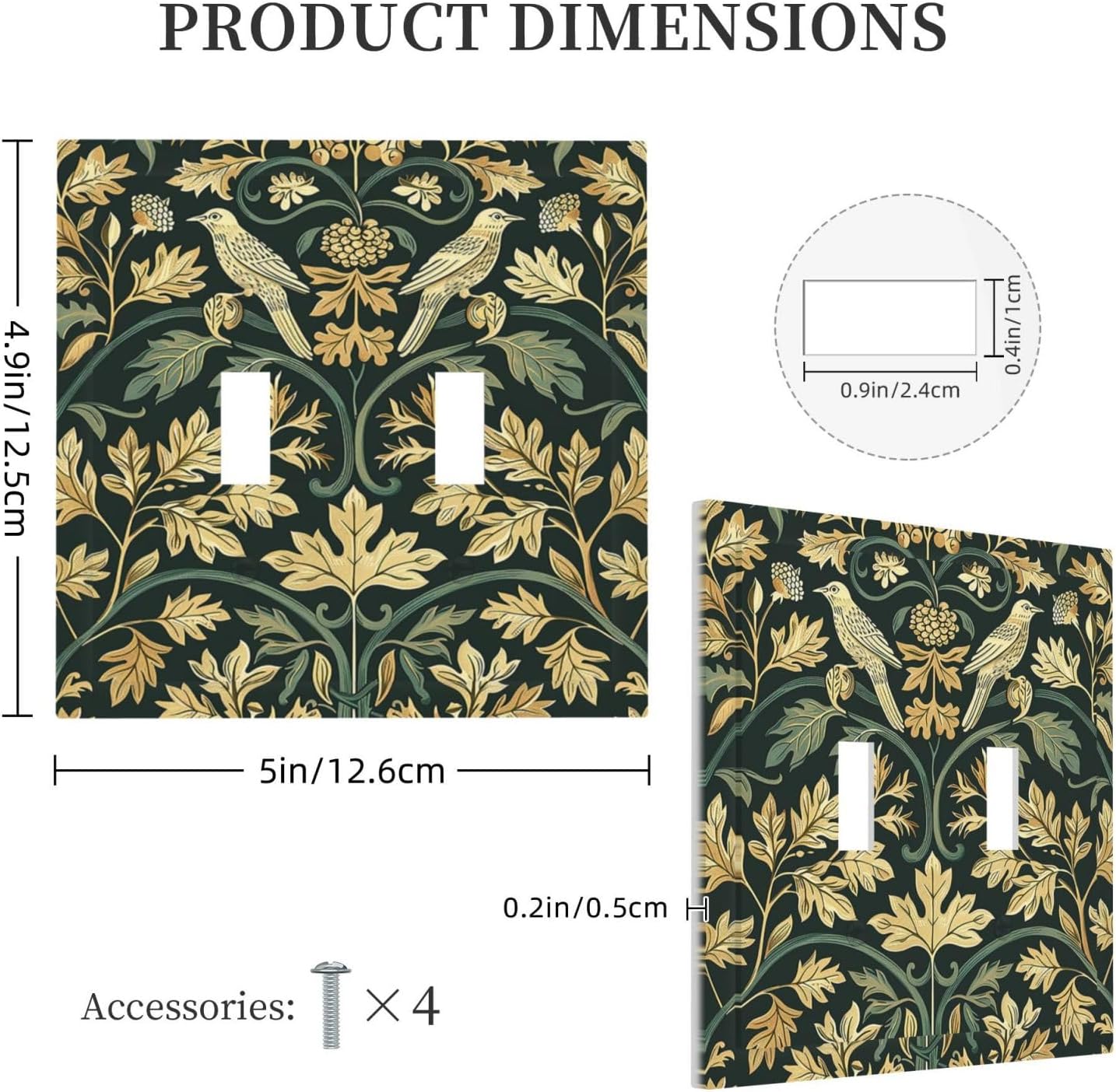 Decorative Switch Plates William Morris Vintage Botanical Birds Golden Green Leaves 2 Gang Double