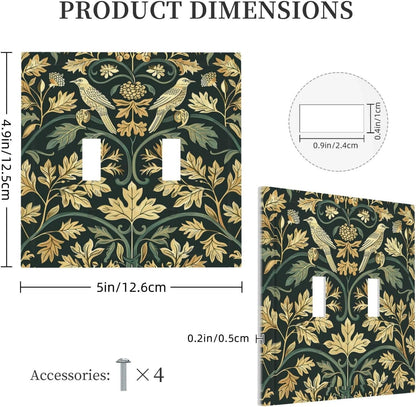 Decorative Switch Plates William Morris Vintage Botanical Birds Golden Green Leaves 2 Gang Double