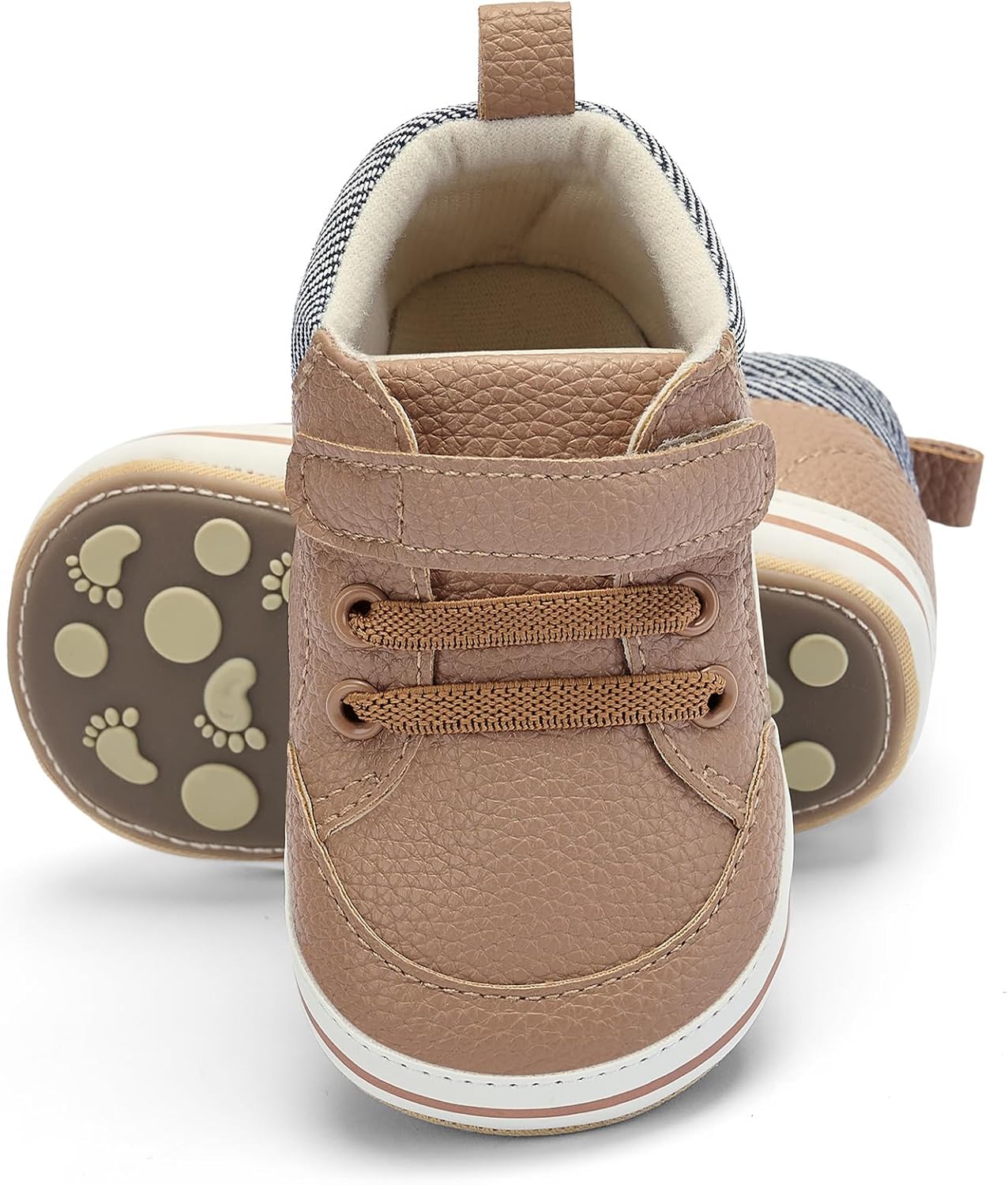 Baby Boys Girls Non-Slip Rubber Sole High-Top PU Leather Infant Sneakers Toddler Crib First Walker