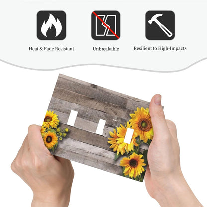 Sunflower Rustic Brown Gray Wood Decorative Switch Plates 3 Gang Wall Plate Triple Toggle Light