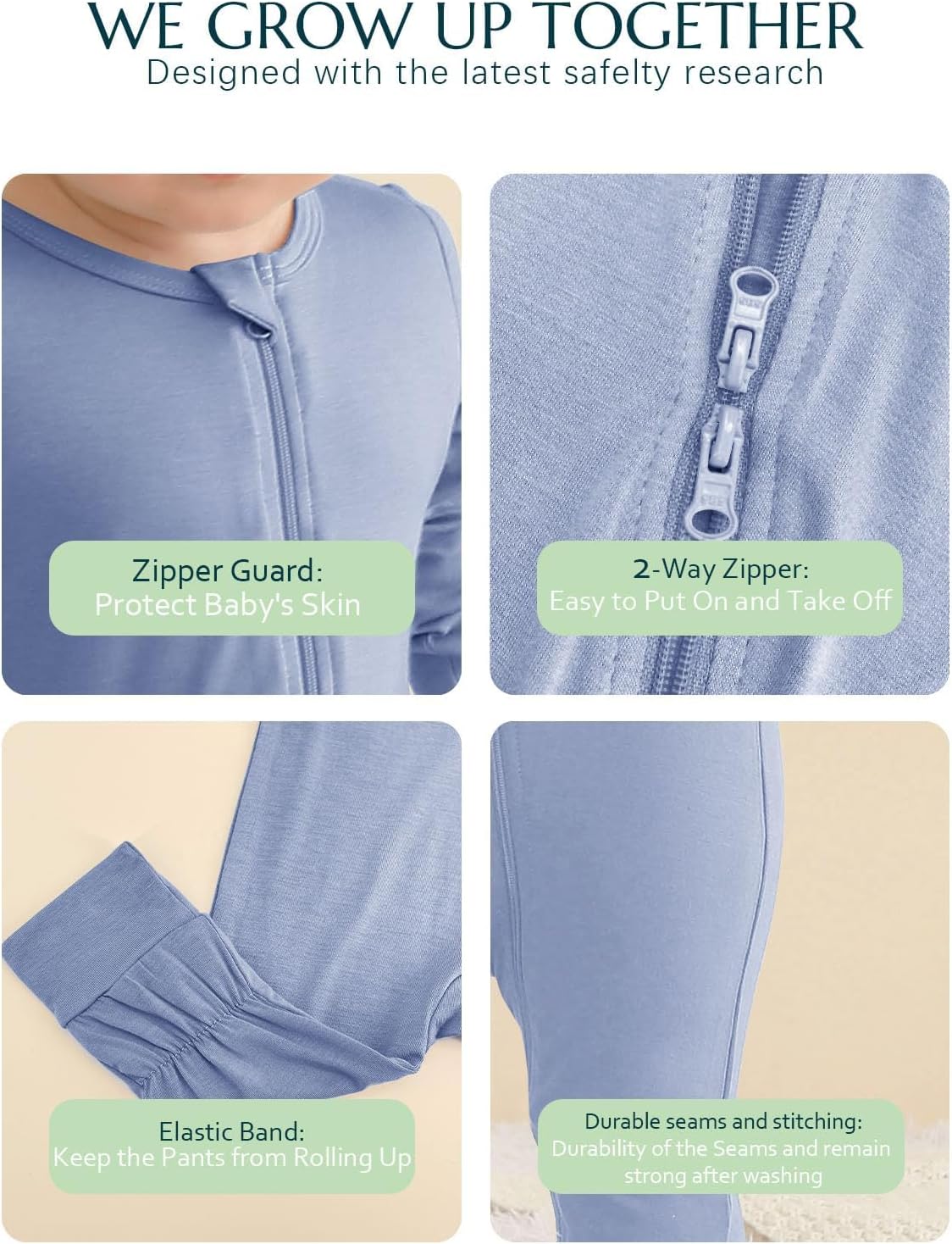 Jimonda Baby Romper Boys Girls Bamboo Pajamas 2-Way Zipper Footless Unisex Long Sleeve Sleepers