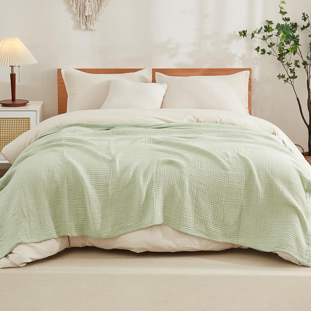 EMME Cotton Throw Blanket 100% Muslin Soft Blanket for Couch Breathable Gauze All Season Soft and