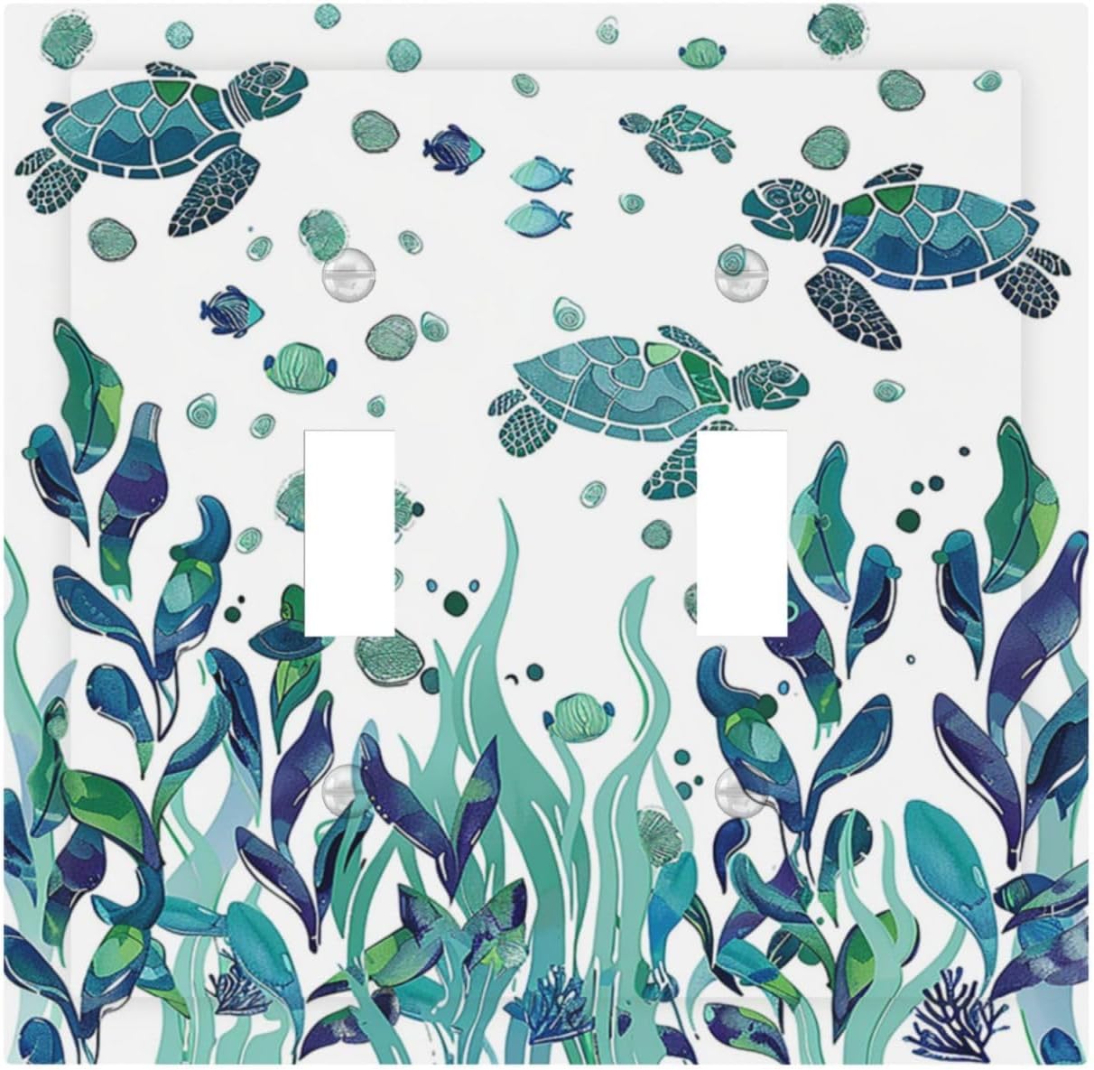 Decorative Switch Plates Vibrant Turtle Seagrass Watercolor Painting 2 Gang Double Toggle Outlet