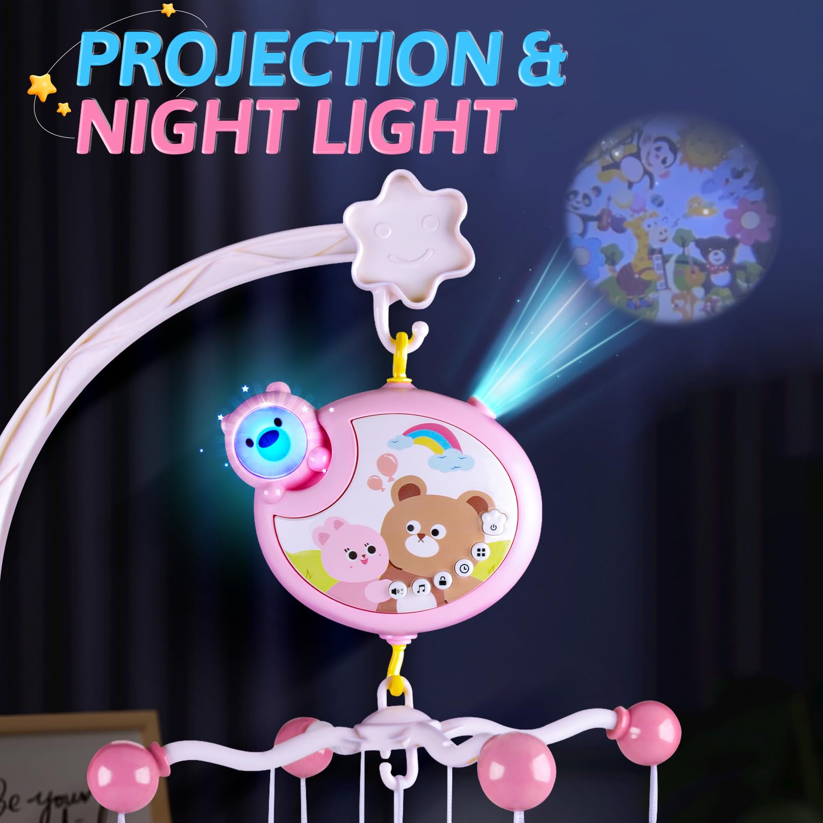 RSEPD Crib Mobile with Music and Lights, Baby Mobiles for Cribs, Nursery Musical Mobile for