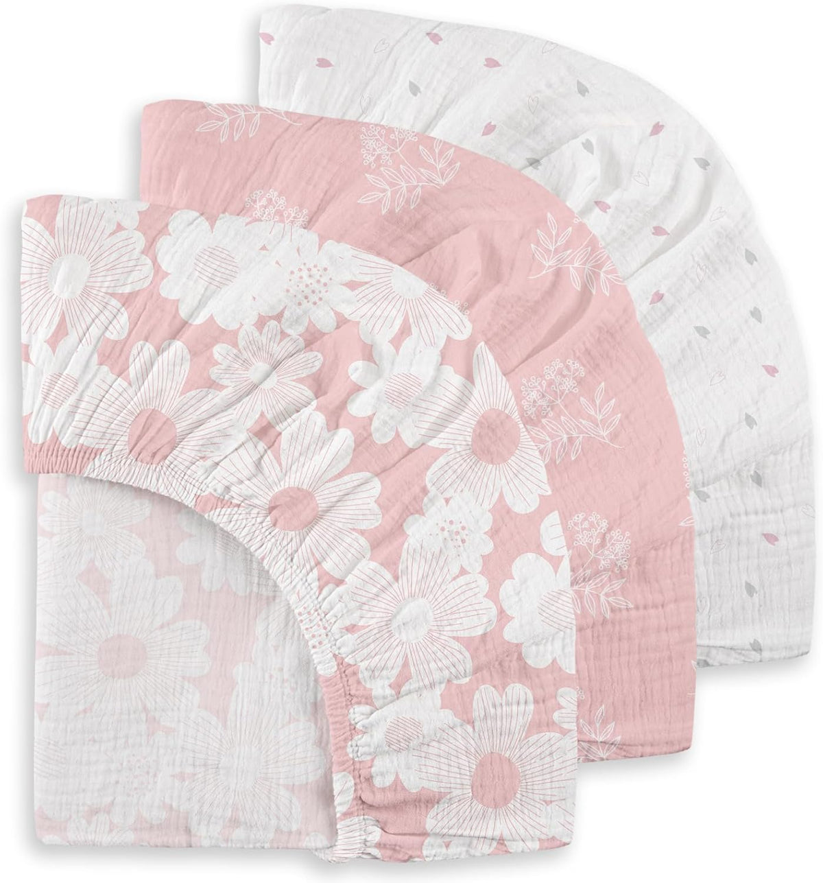 Gllquen Baby Muslin Mini Crib Sheets 3 Pack, Breathable Pack and Play Sheets Fitted Soft Cozy
