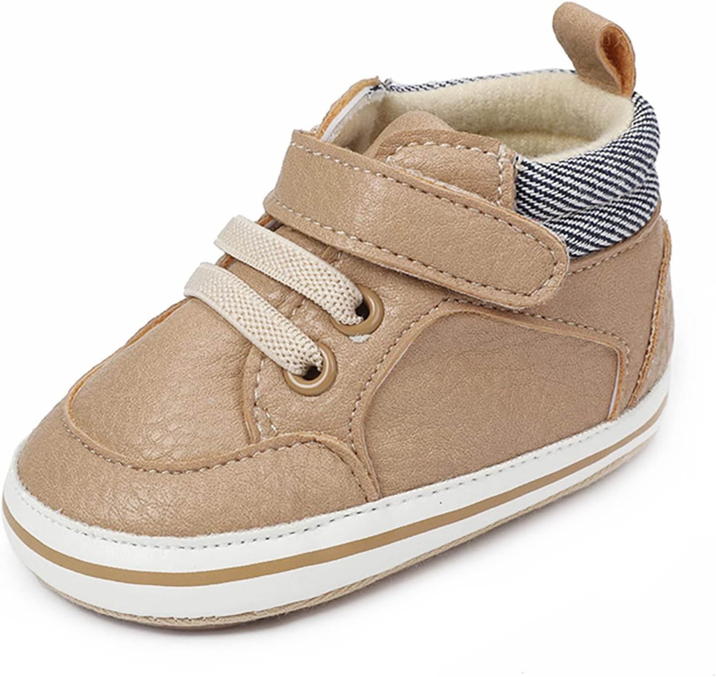 SOFMUO Baby Boys Girls High Top Ankle PU Leather Sneakers Soft Rubber Sole Infant Moccasins Newborn