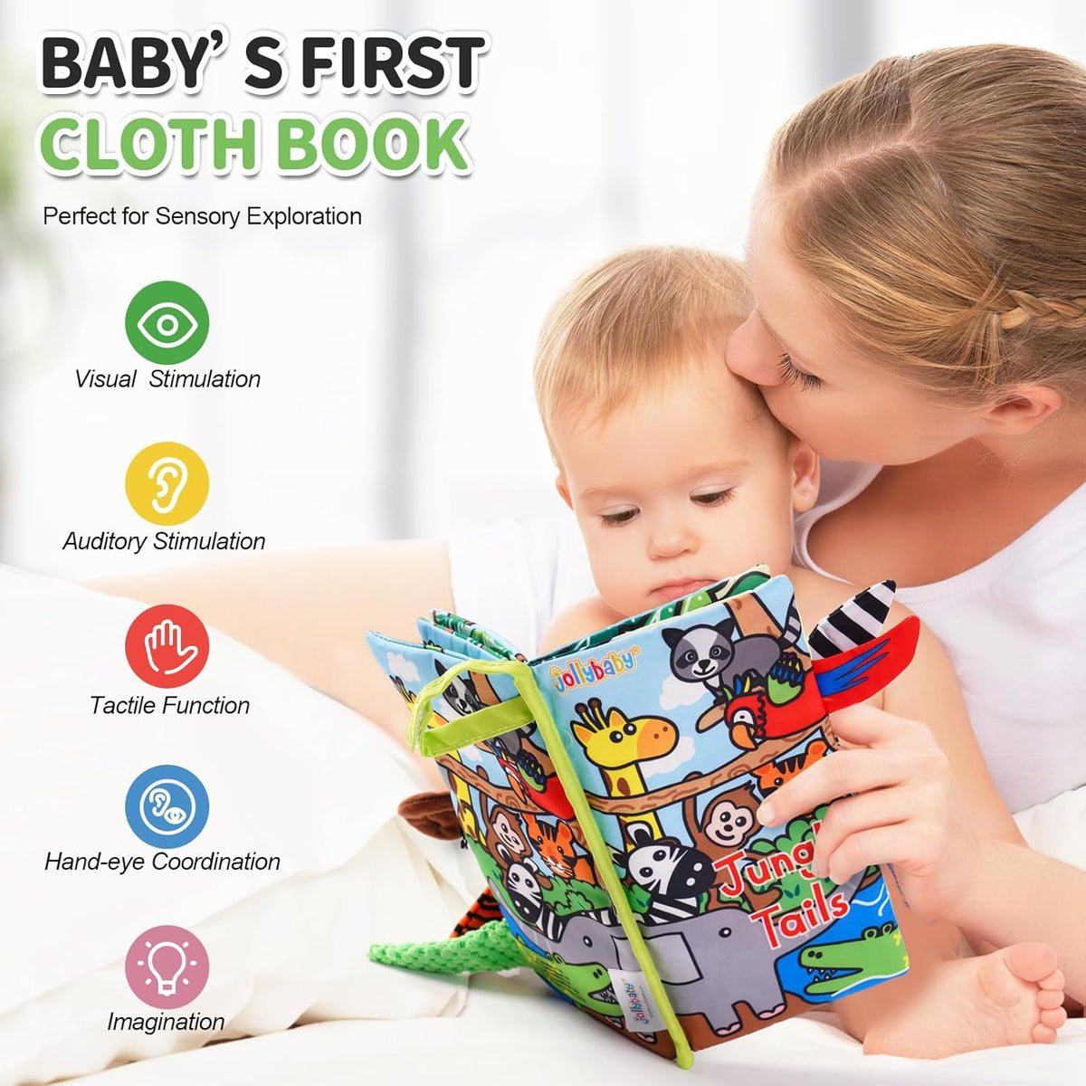 Jollybaby Crinkle Books for Babies, Sensory Soft Touch and Feel Baby Toys for 0-6 Months Infants