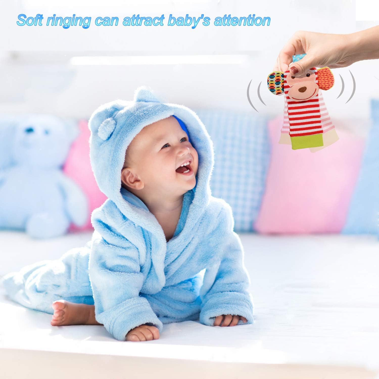 BLOOBLOOMAX Sock rattles for Babies 0-24 Months Baby Animal Foot Finder Educational Toys