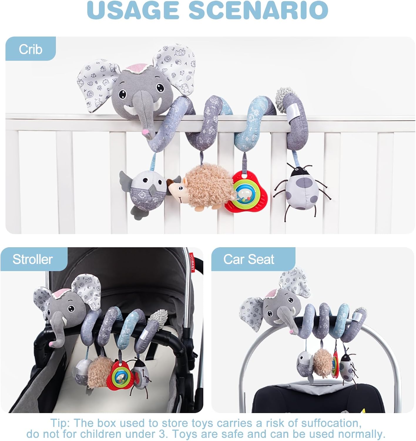 Jollybaby Baby Car Seat Stroller Toys, Plush Activity Hanging Spiral Activity Pram Crib with Music