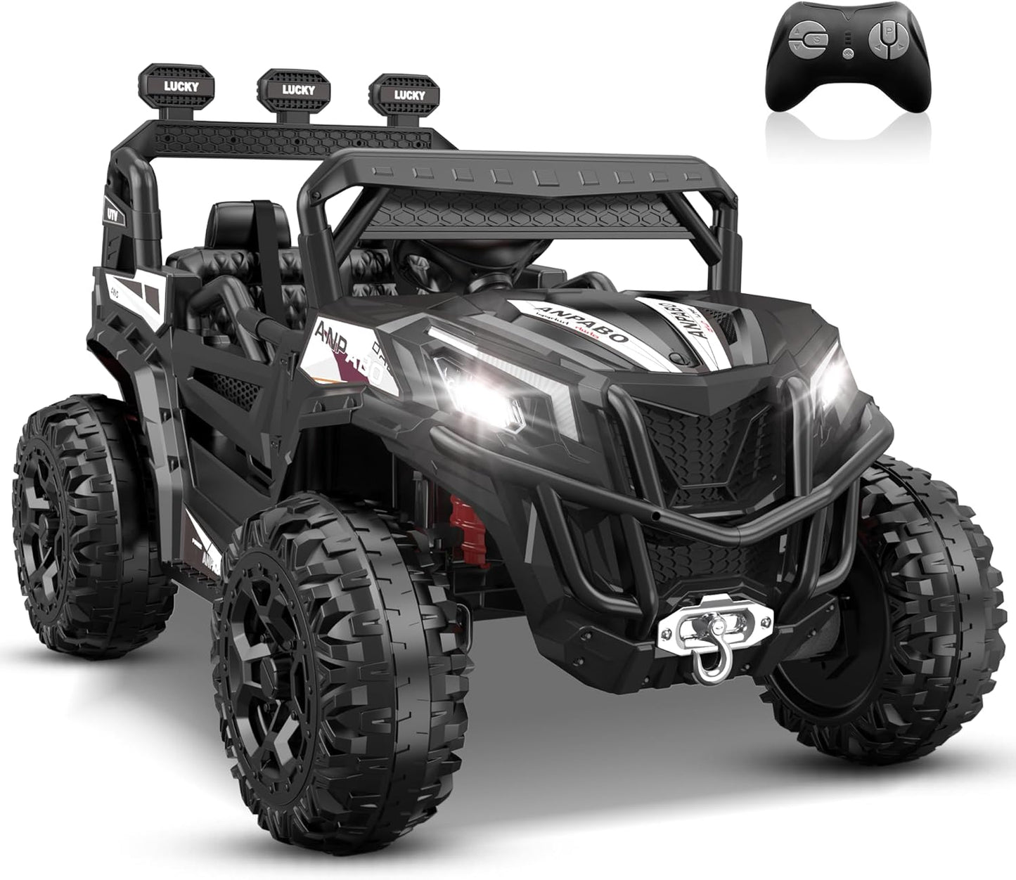 ANPABO 24V 4X4 Ride on Car Truck w/Remote Control, 4WD/2WD Switchable Kids UTV, 19" Spacious Seat