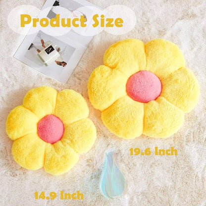 Yellow Flower Shaped Throw Pillow with Faux Rabbit Fur, 14.9' Soft Plush Throw Pillow for Bedroom &