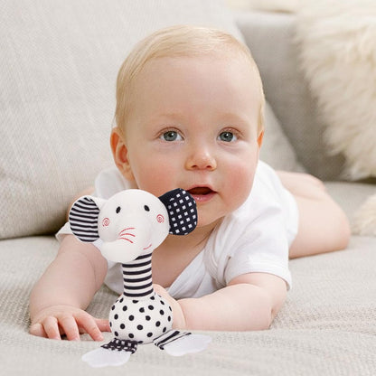 Black & White Elephant Baby Toys 0-12 Months - Plush Sensory Rattle with Teether, Wind Chime, BB