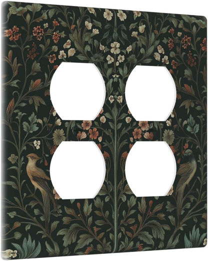 Outlet Covers Vintage Morris Colorful Flower Green Leaf 2 Gang Double Duplex Decorative Light