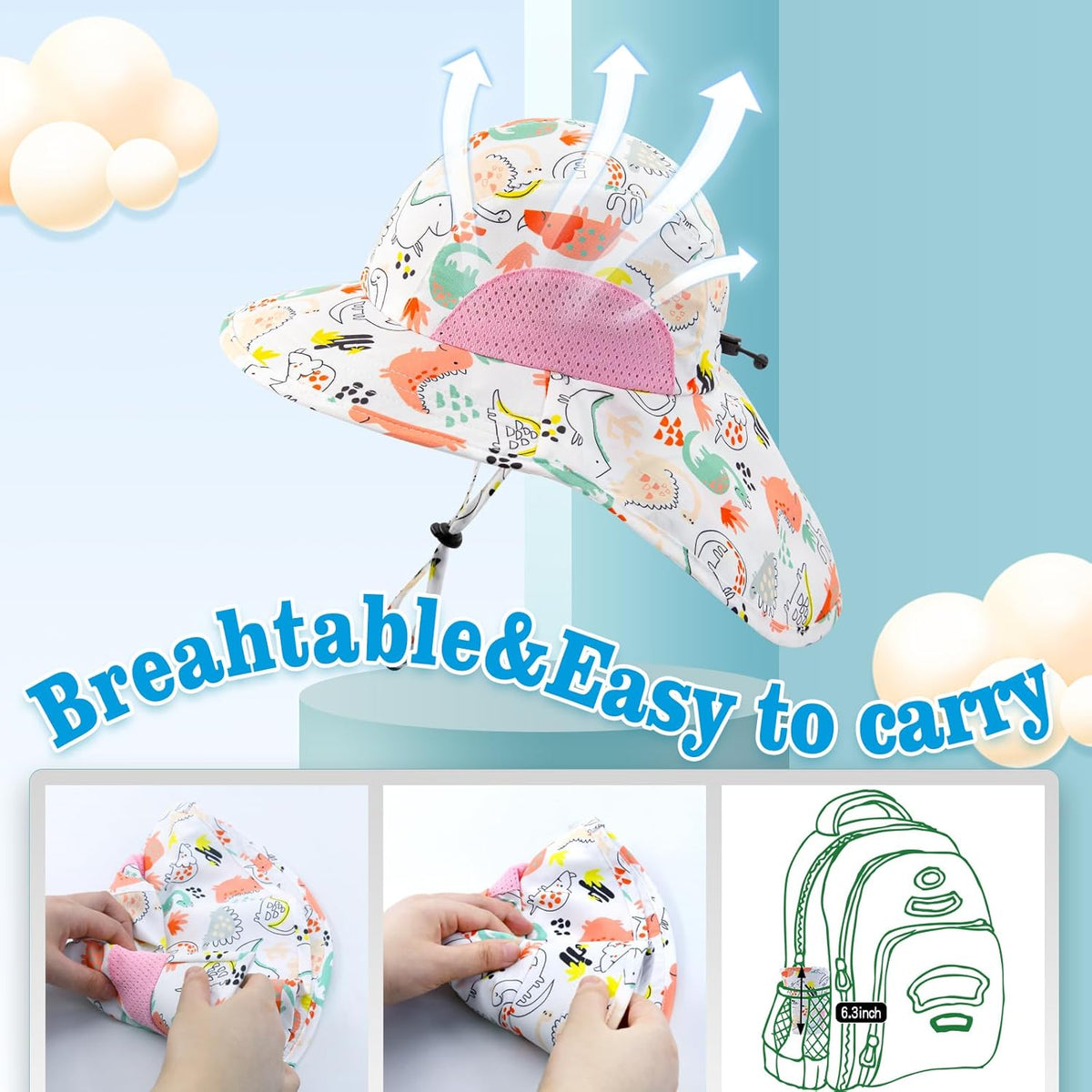 XIAOHAWANG Girls Sun Hat Baby Beach Hats Boys UPF 50+ Kids Summer Protection Cap Toddler Breathable