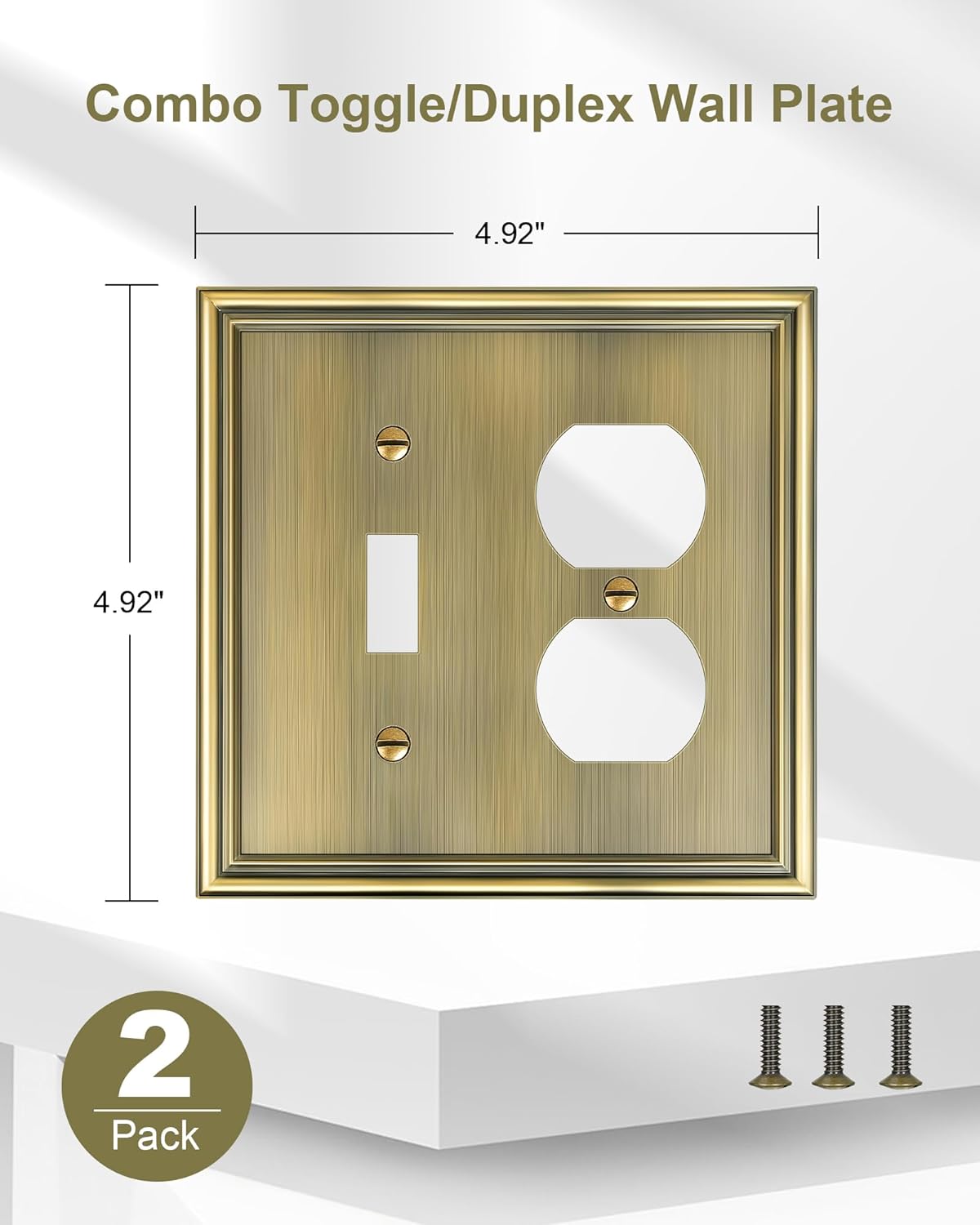 2-Pack Combo Toggle/Duplex Light Switch Cover Plate, Antique Brass Wall Outlet Cover Plate