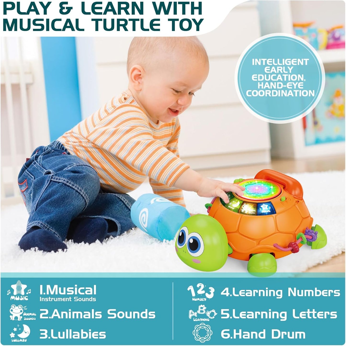 Baby Toys 6 to 12 Months, Musical Turtle Crawling Baby Toys for 12-18 Month, Early Learning