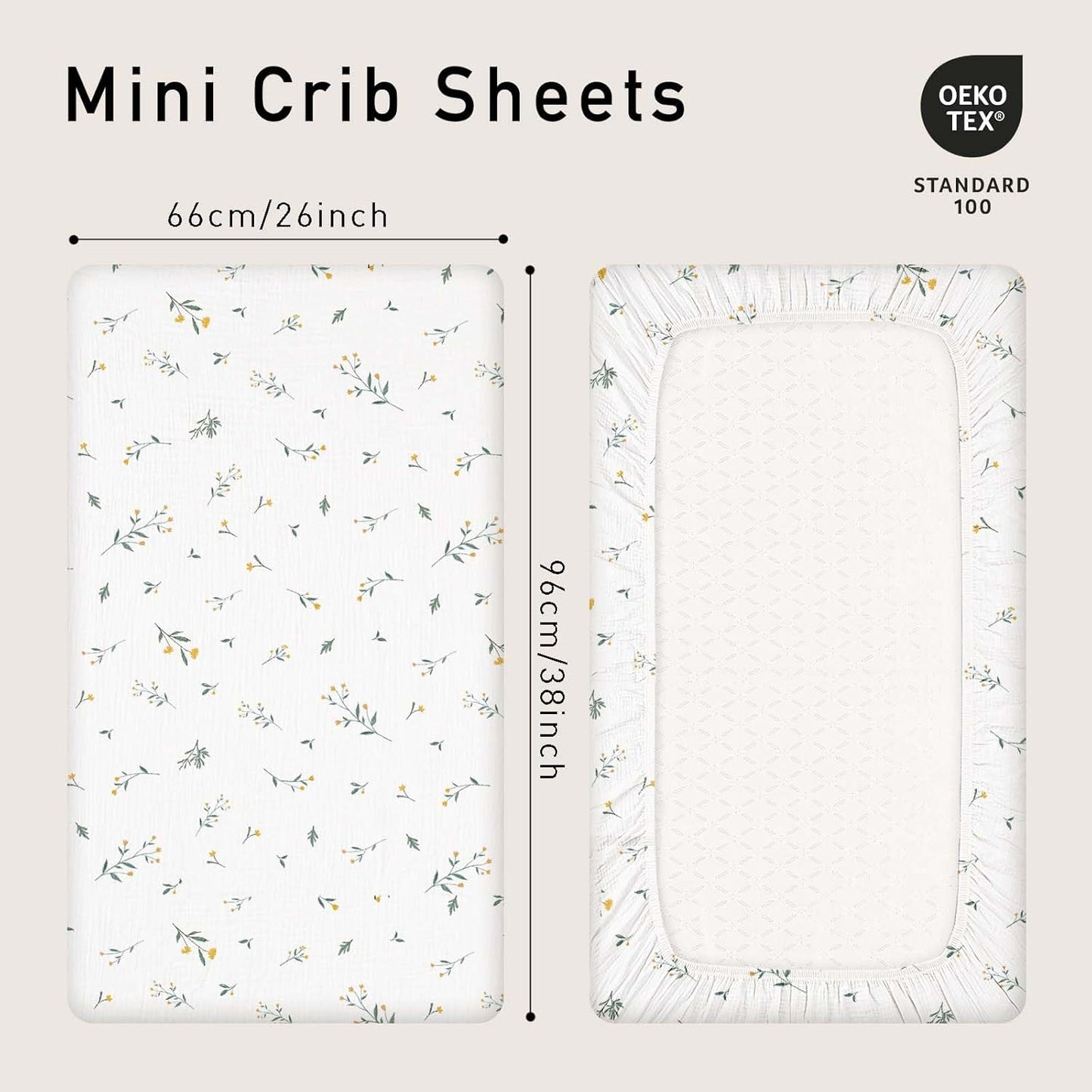 Gllquen Baby Muslin Mini Crib Sheets 3 Pack, Breathable Pack and Play Sheets Fitted Soft Cozy