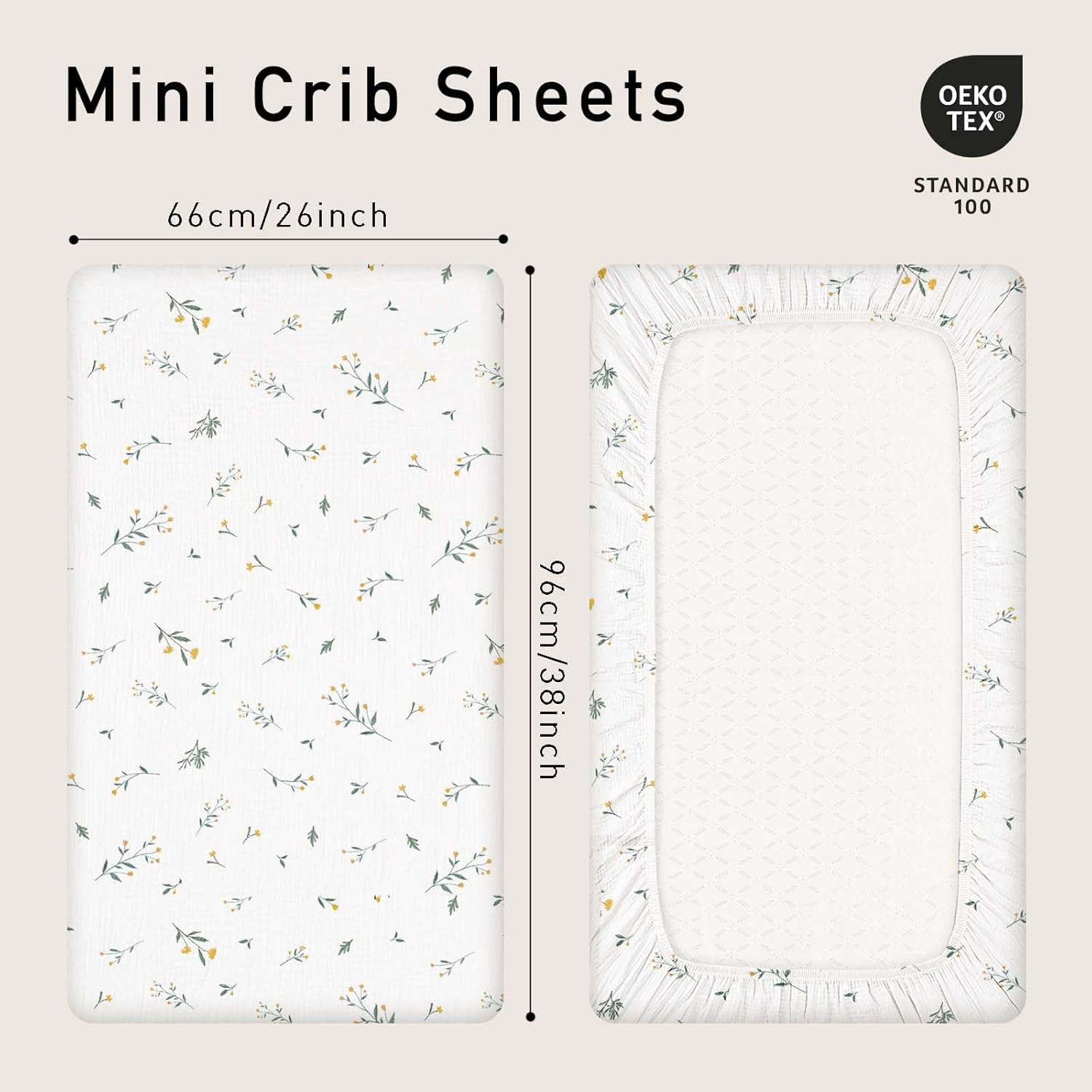 Gllquen Baby Muslin Mini Crib Sheets 3 Pack, Breathable Pack and Play Sheets Fitted Soft Cozy