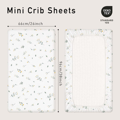 Gllquen Baby Muslin Mini Crib Sheets 3 Pack, Breathable Pack and Play Sheets Fitted Soft Cozy