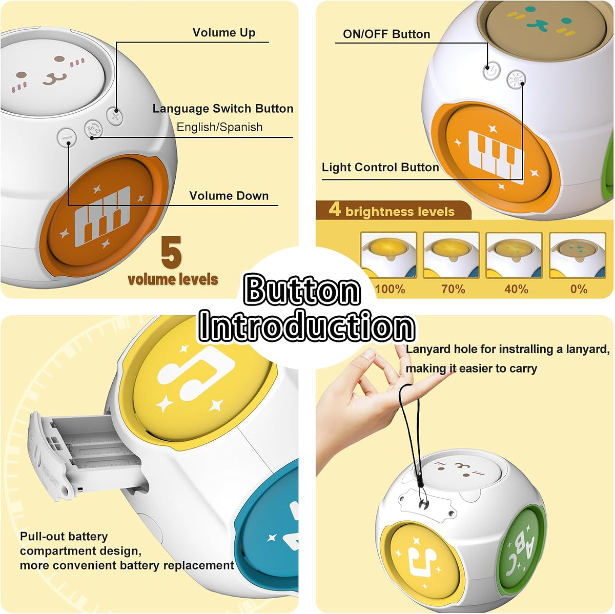 Bilingual Educational Baby Toy - Musical Learning Cube Baby Sensory Cube 6-in-1 with Lights Music