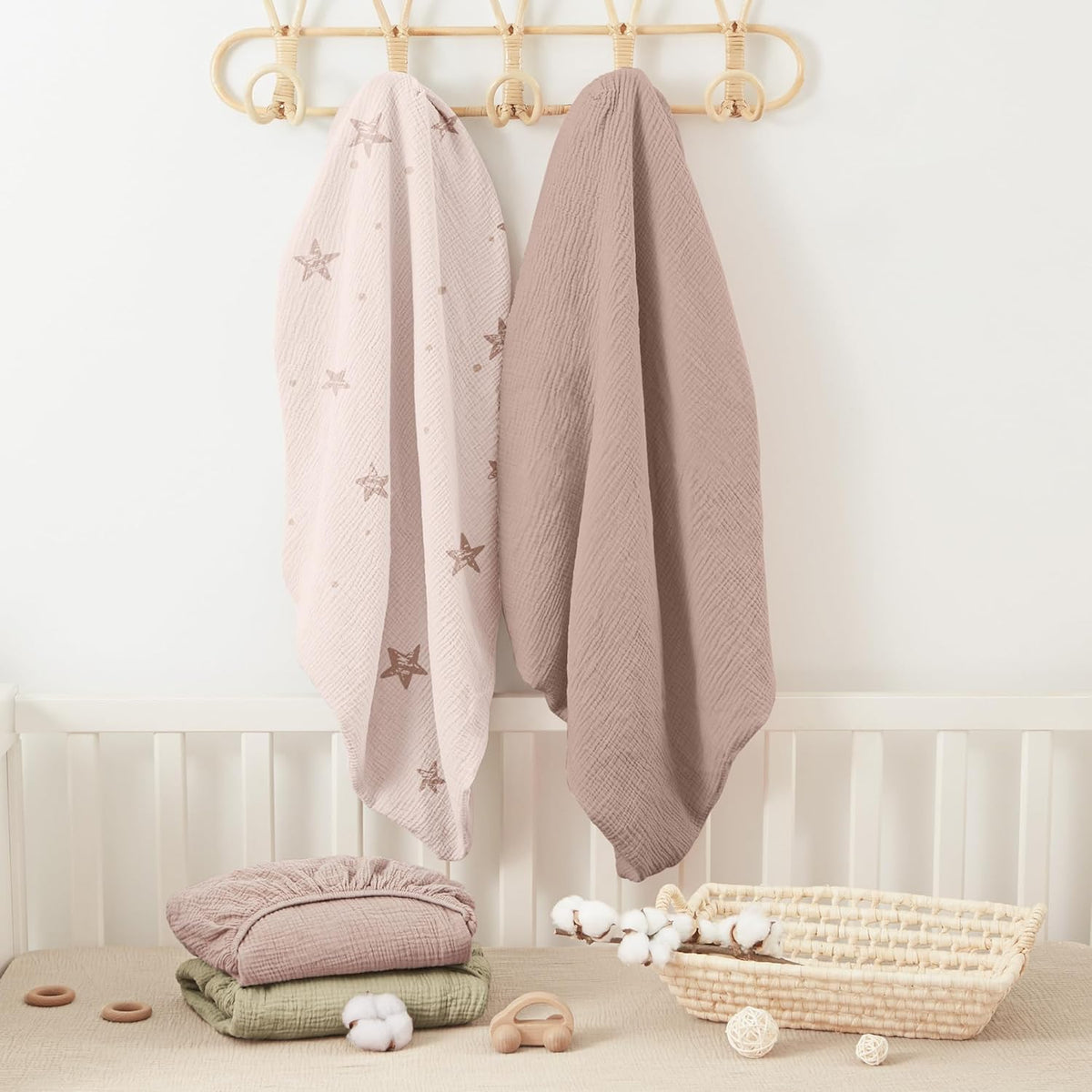 Bearmoss Muslin Crib Sheets - 100% Cotton Baby Crib Sheets Fitted for Standard Crib Mattress &