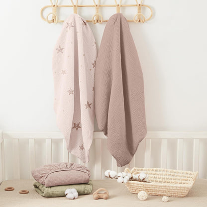 Bearmoss Muslin Mini Crib Sheets for Pack N Play Mattress - 100% Cotton - 38"x24" Soft Breathable