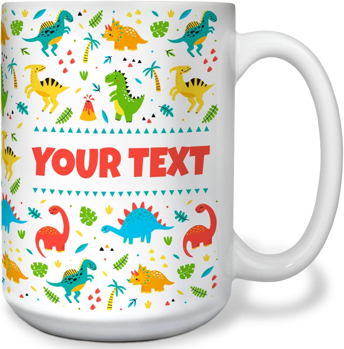 Personalized Mug for Kids - Dinosaurs - Custom Name/Text, Ceramic Hot Chocolate/Cocoa/Coffee Cup