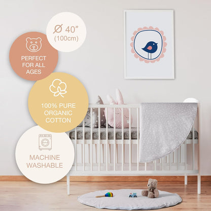 Byrd & Blume Round Baby Play Mat, Organic Cotton Soft Padded Nursery Floor Mat, Safe Hypoallergenic