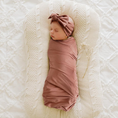 GRSSDER Newborn Swaddle Blanket, Ultra Soft Jersey Receiving Blanket with Matching Headband and