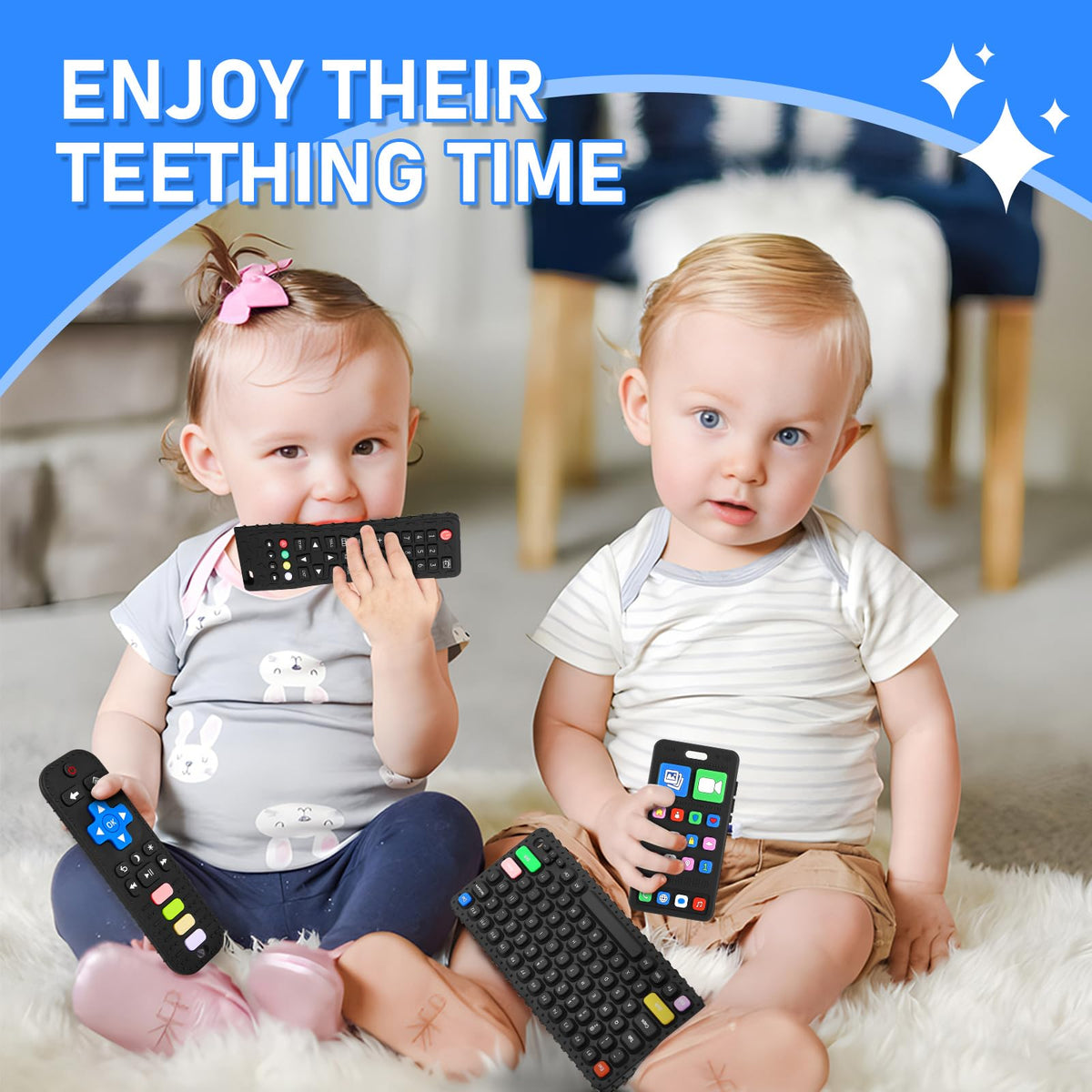 Teething Toy for Baby 3 6 12 18 Months, Realistic Remote Control and Mobile Phone Baby Teether Toy