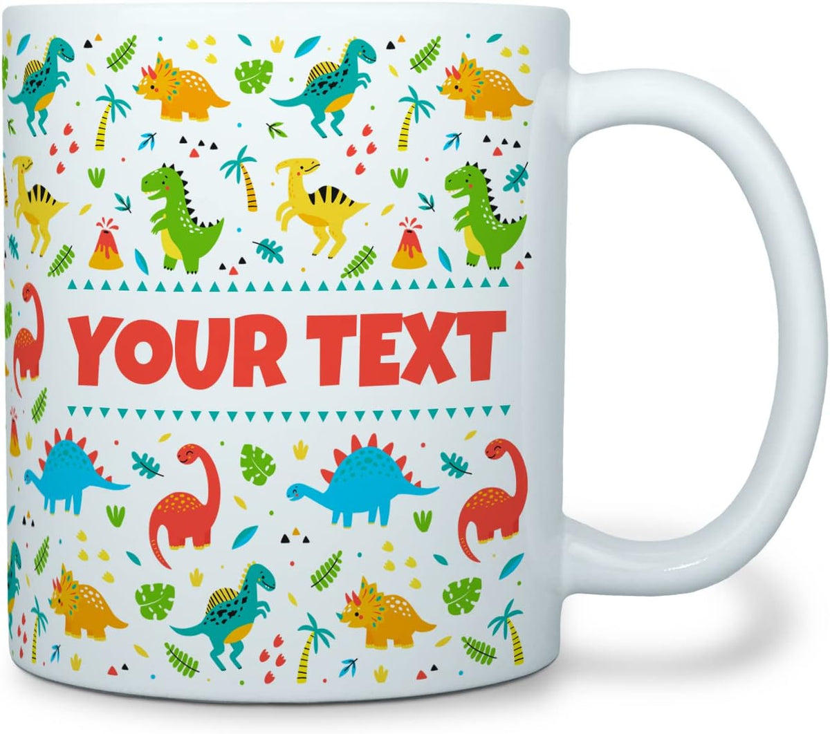 Personalized Mug for Kids - Dinosaurs - Custom Name/Text, Ceramic Hot Chocolate/Cocoa/Coffee Cup